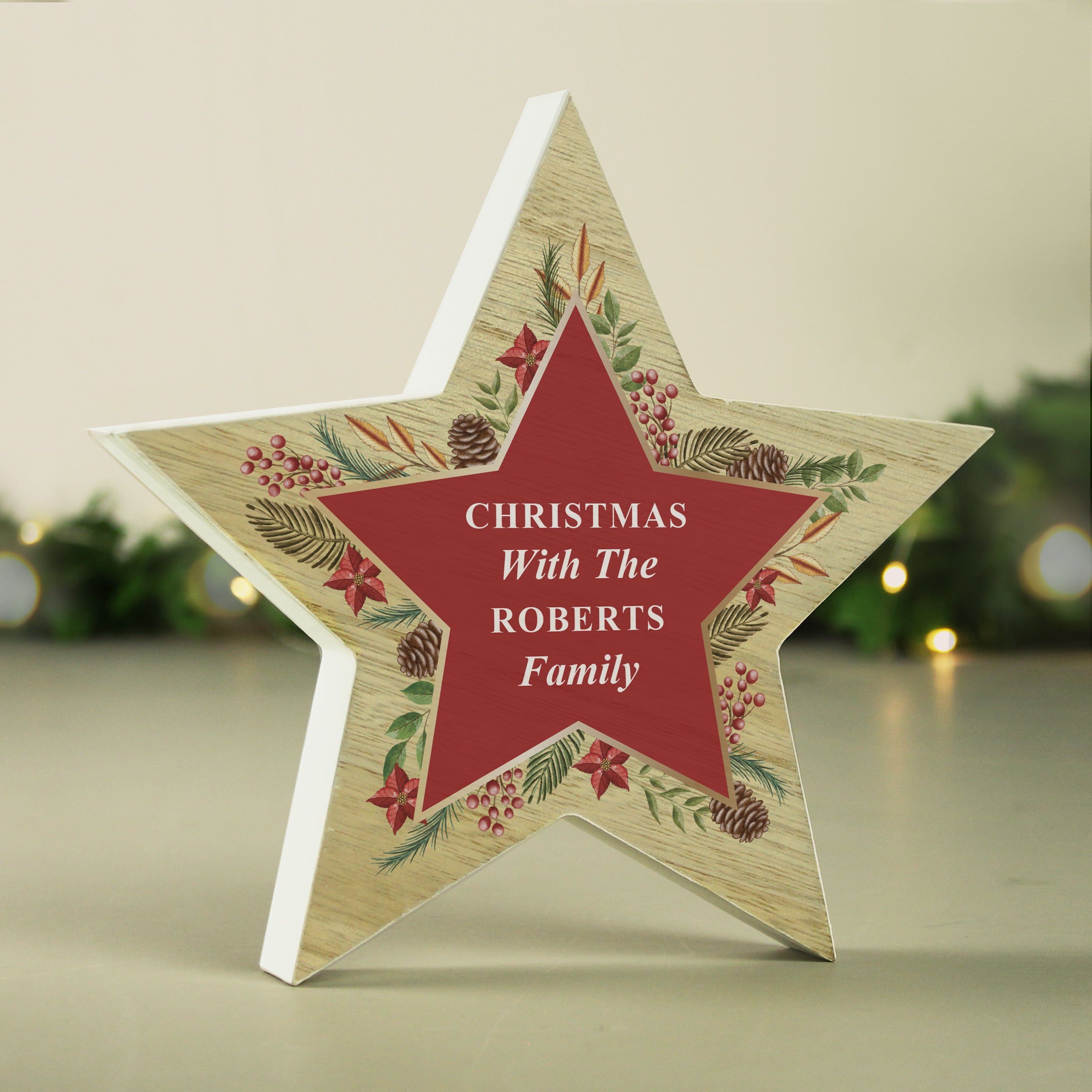 Personalised Christmas Wreath Wooden Star Ornament1