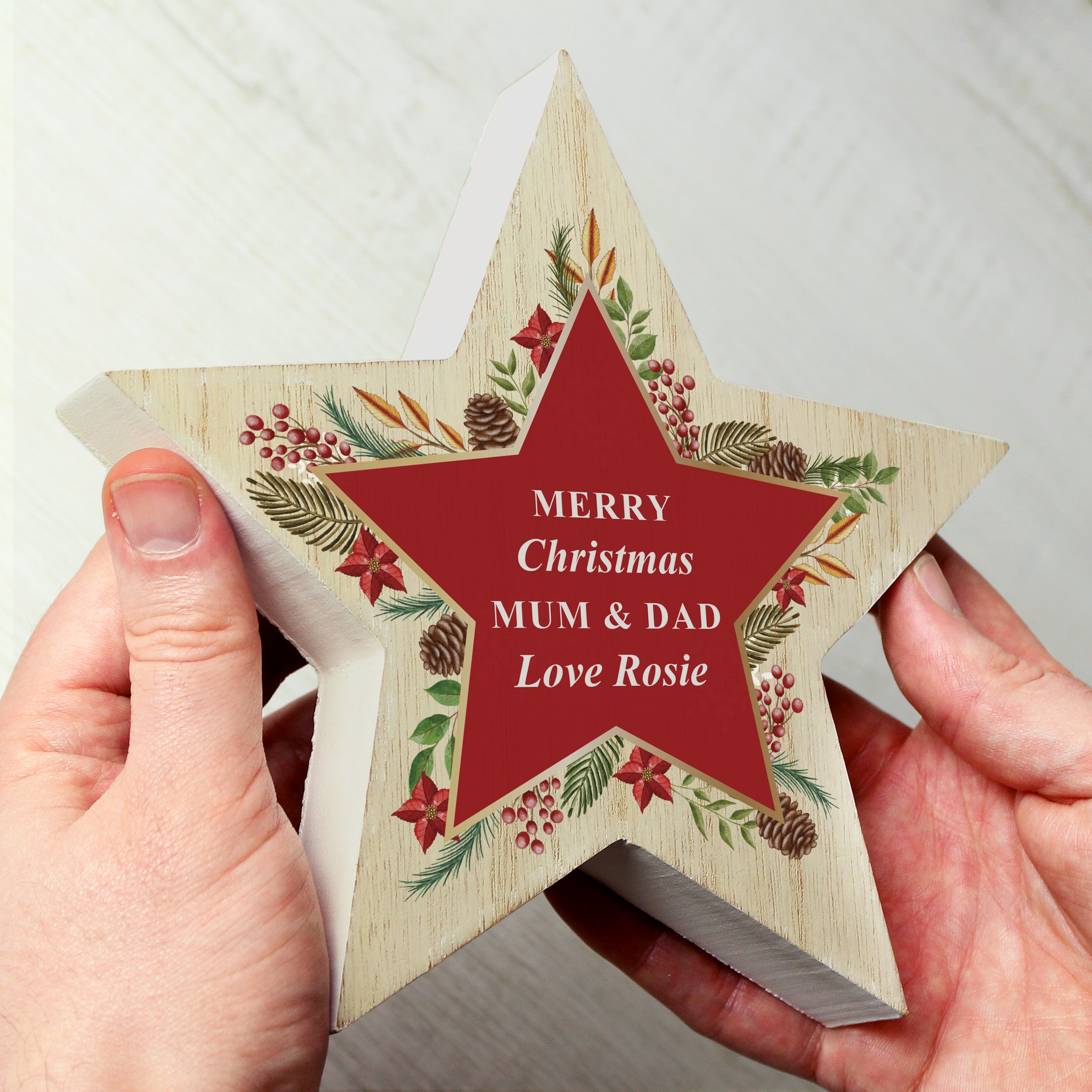 Personalised Christmas Wreath Wooden Star Ornament3