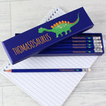 Personalised Dinosaur Box of 12 Blue HB Pencils2