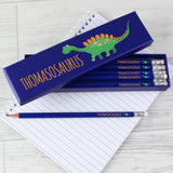 Personalised Dinosaur Box of 12 Blue HB Pencils2