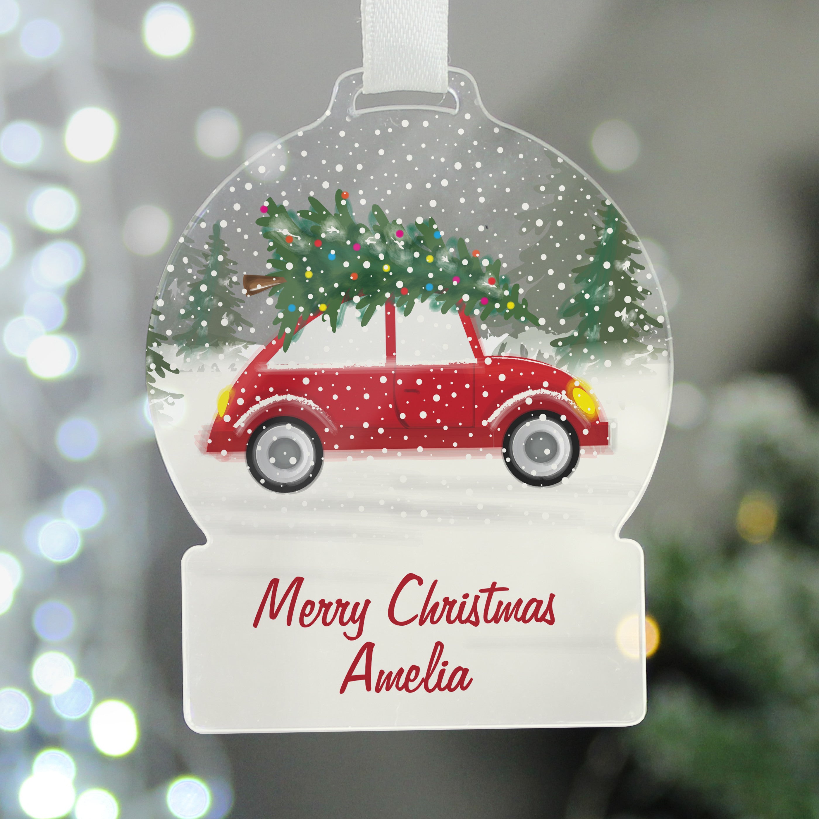 Personalised Driving Home For Christmas Acrylic Snow Globe Decoration 02