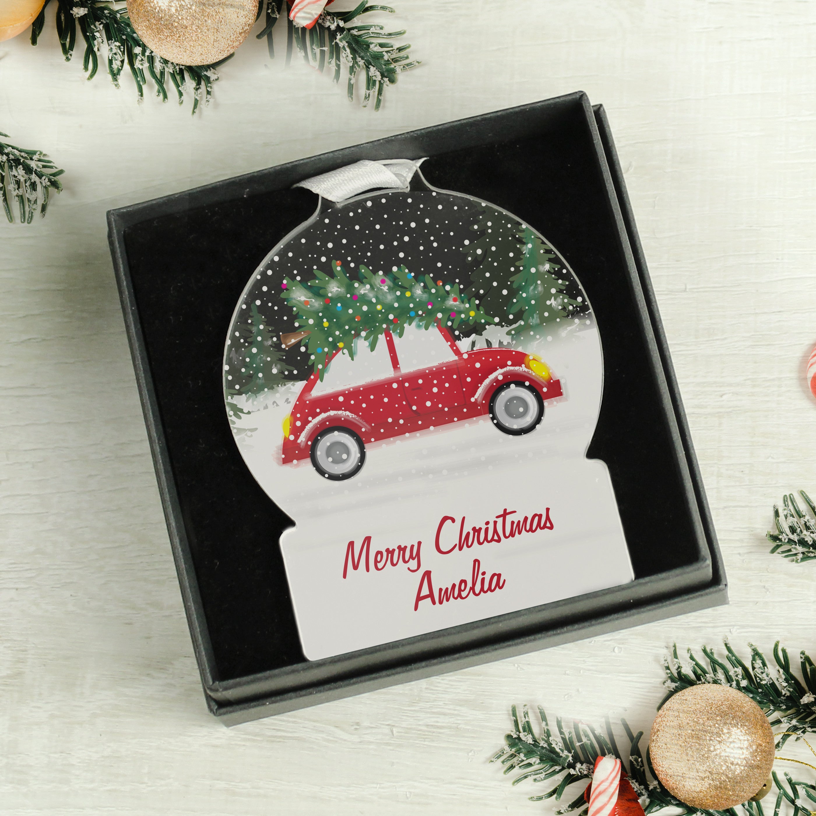 Personalised Driving Home For Christmas Acrylic Snow Globe Decoration 03