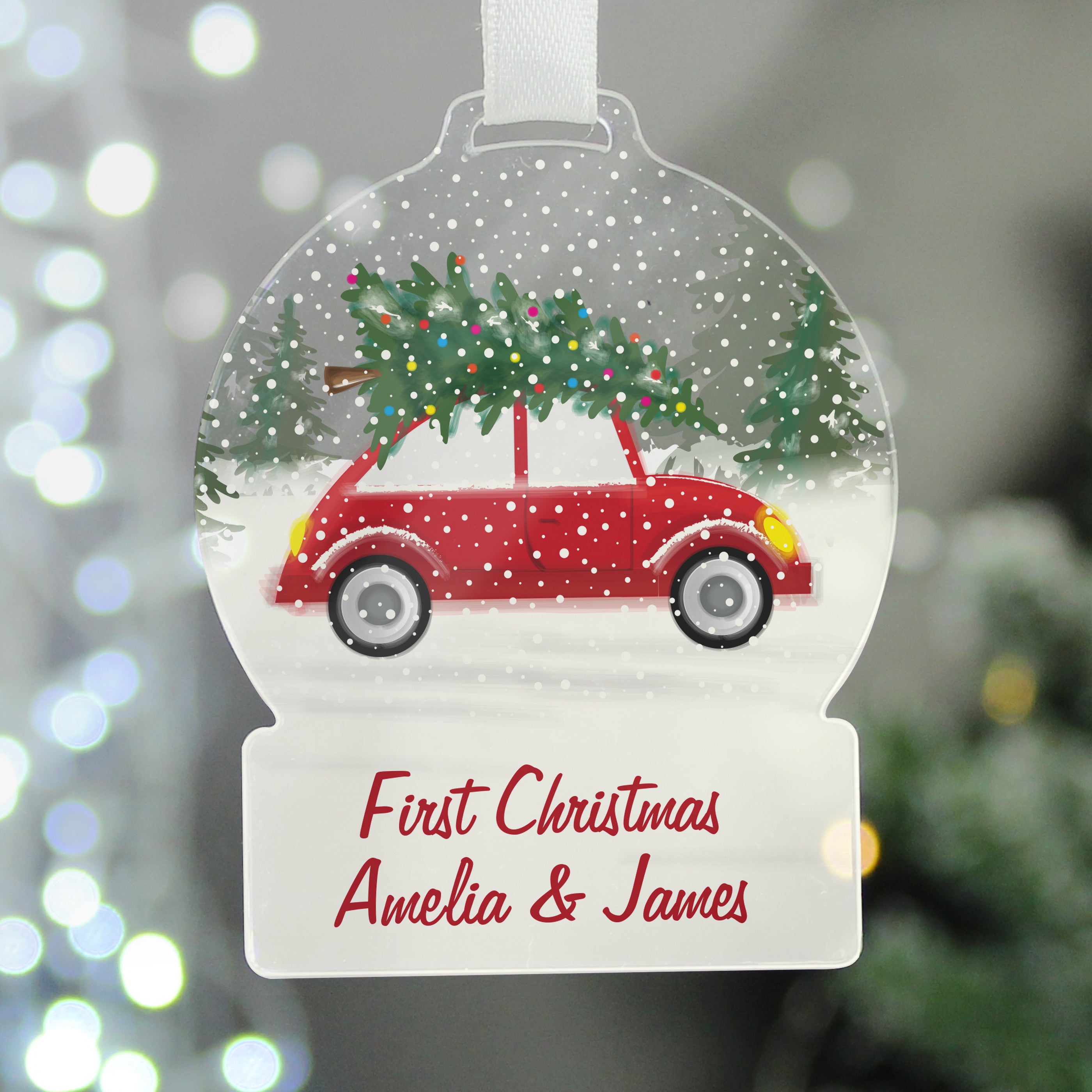 Personalised Driving Home For Christmas Acrylic Snow Globe Decoration 04