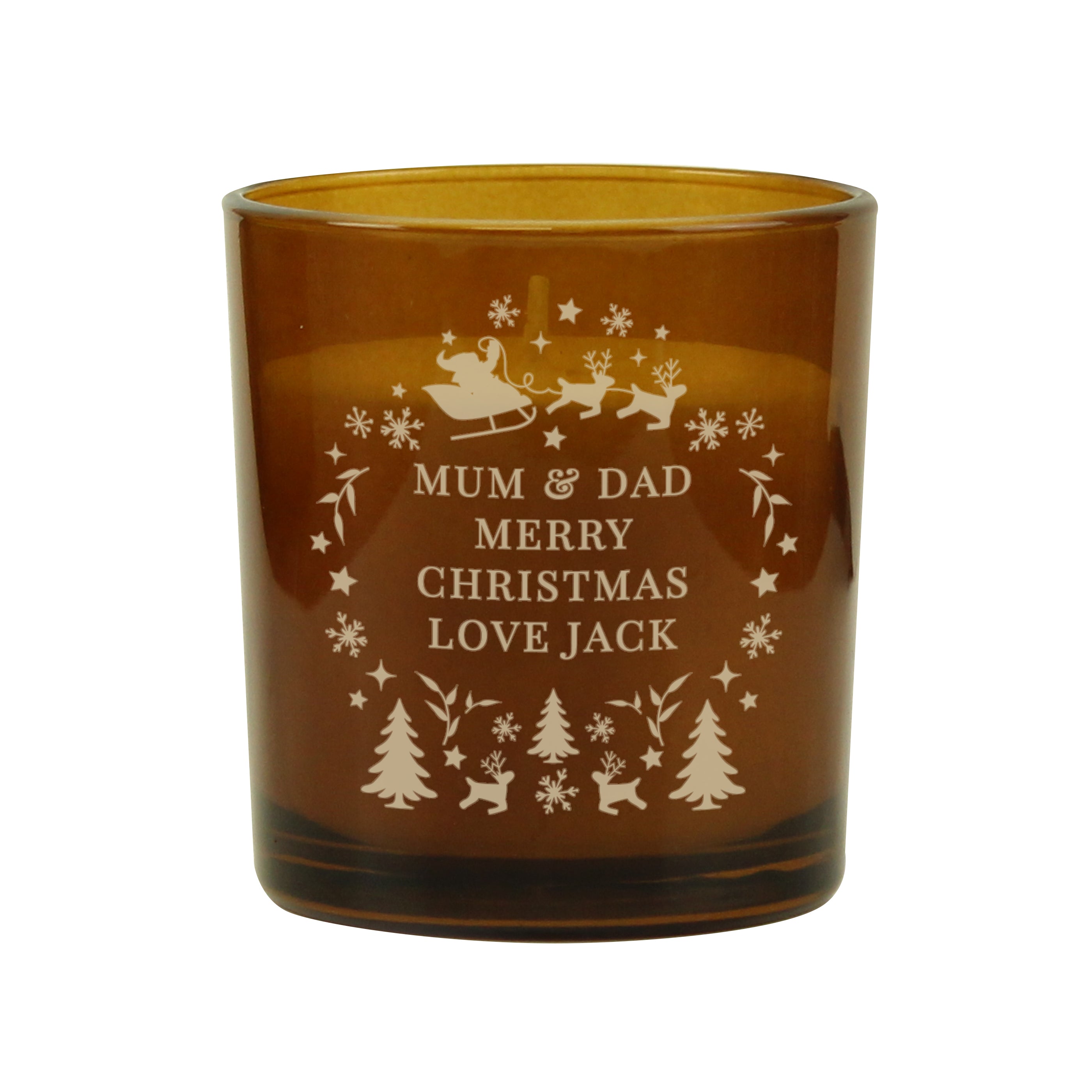 Personalised Engraved Christmas Amber Glass Candle06
