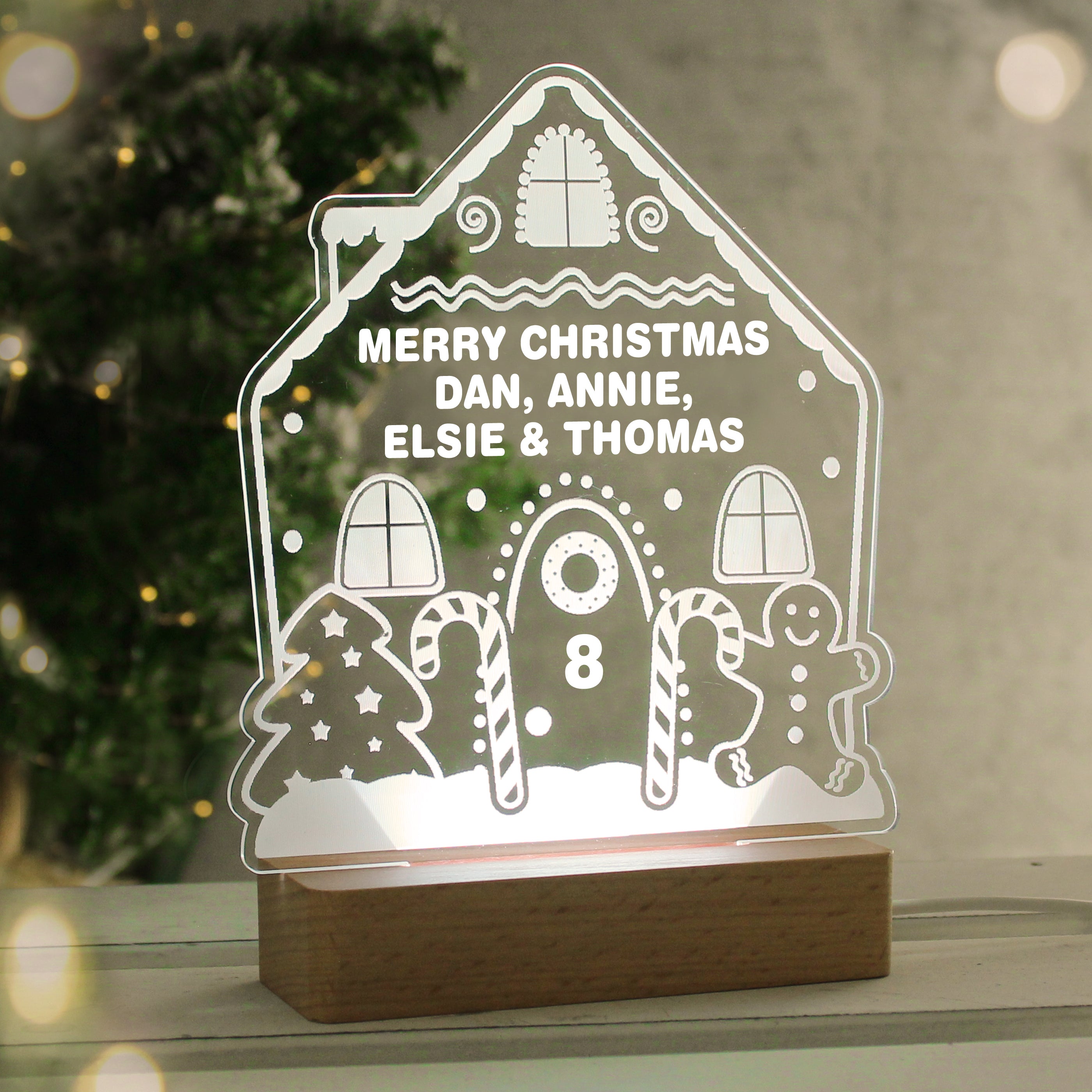 Personalised Gingerbread House Christmas Wooden Based LED Light10