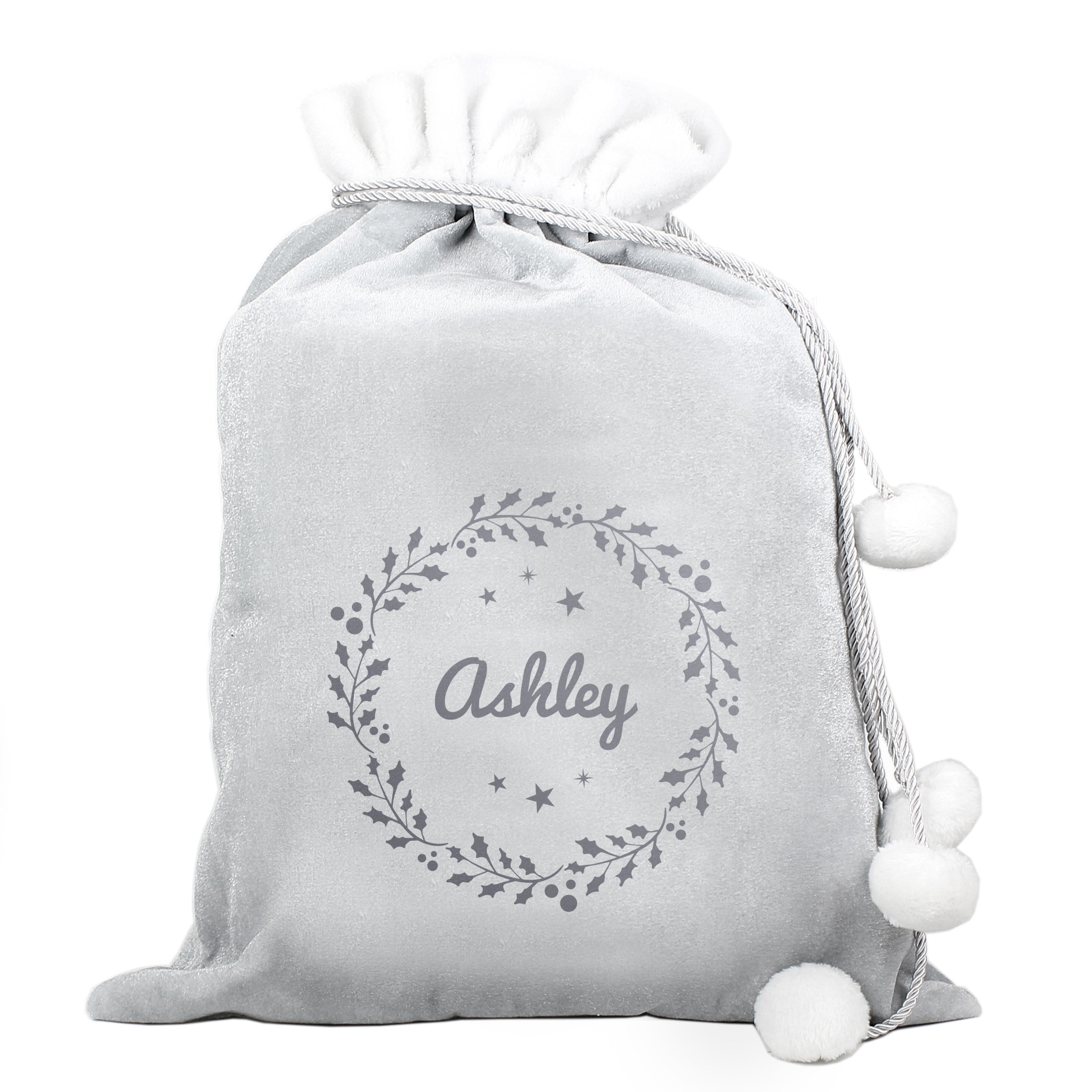 Personalised Holly Grey Christmas Sack4