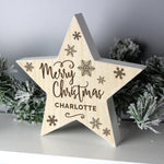 Personalised Merry Christmas Rustic Wooden Star Decoration3