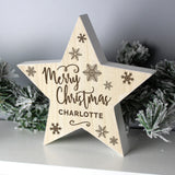 Personalised Merry Christmas Rustic Wooden Star Decoration3