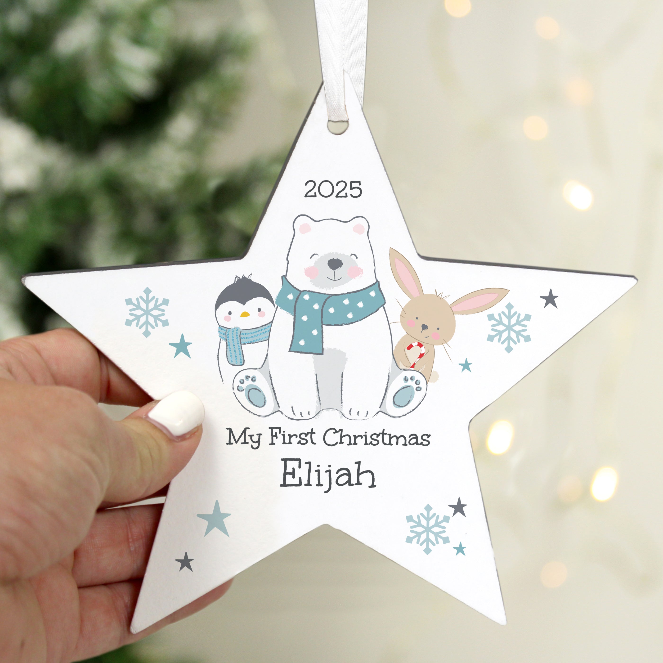 
Personalised Polar Bear Christmas Star Ornament2
