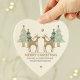 Personalised Reindeer Couple Wooden Heart Decoration1