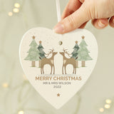 Personalised Reindeer Couple Wooden Heart Decoration2