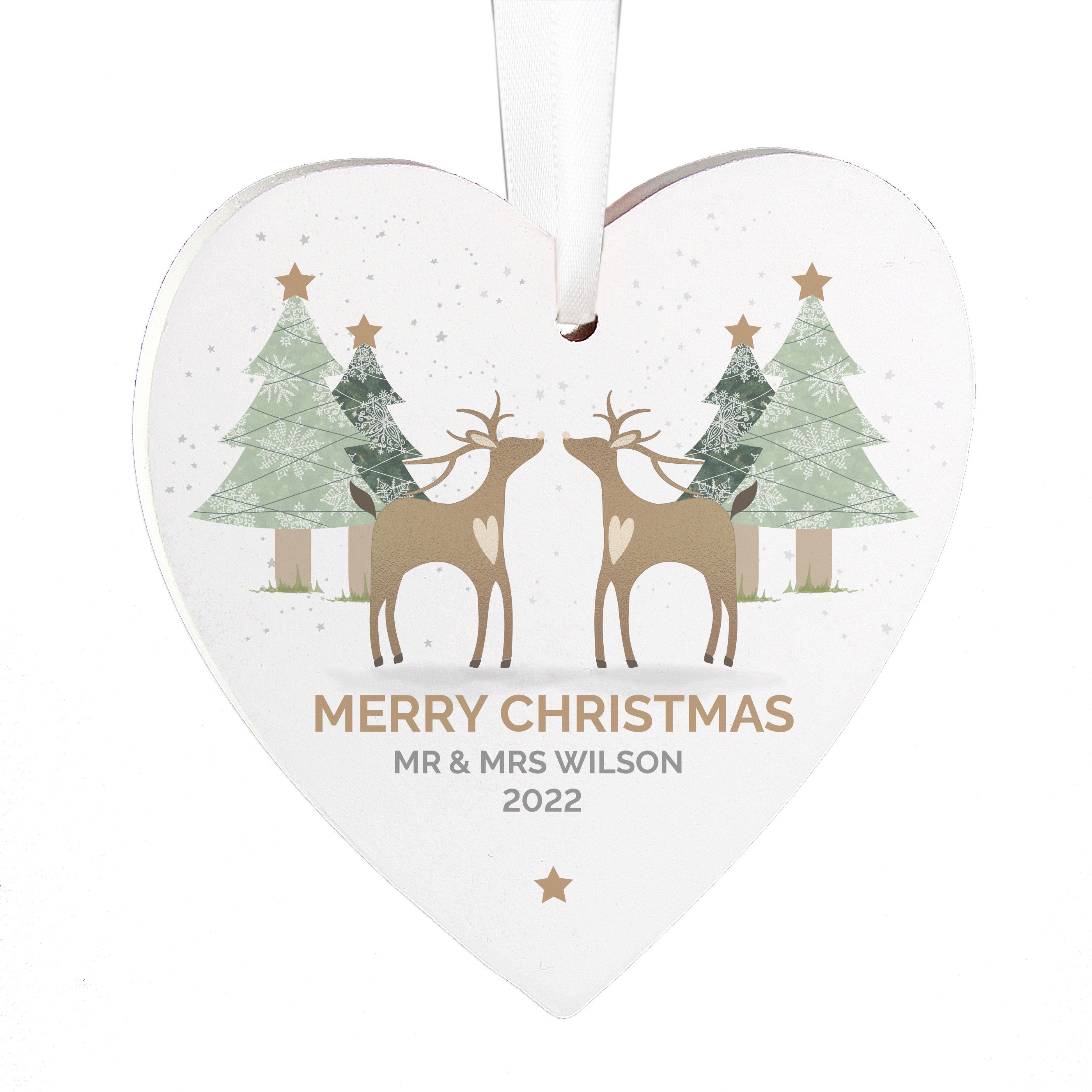 Personalised Reindeer Couple Wooden Heart Decoration3