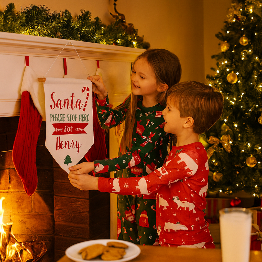Personalised Santa Stop Here Hanging Banner6