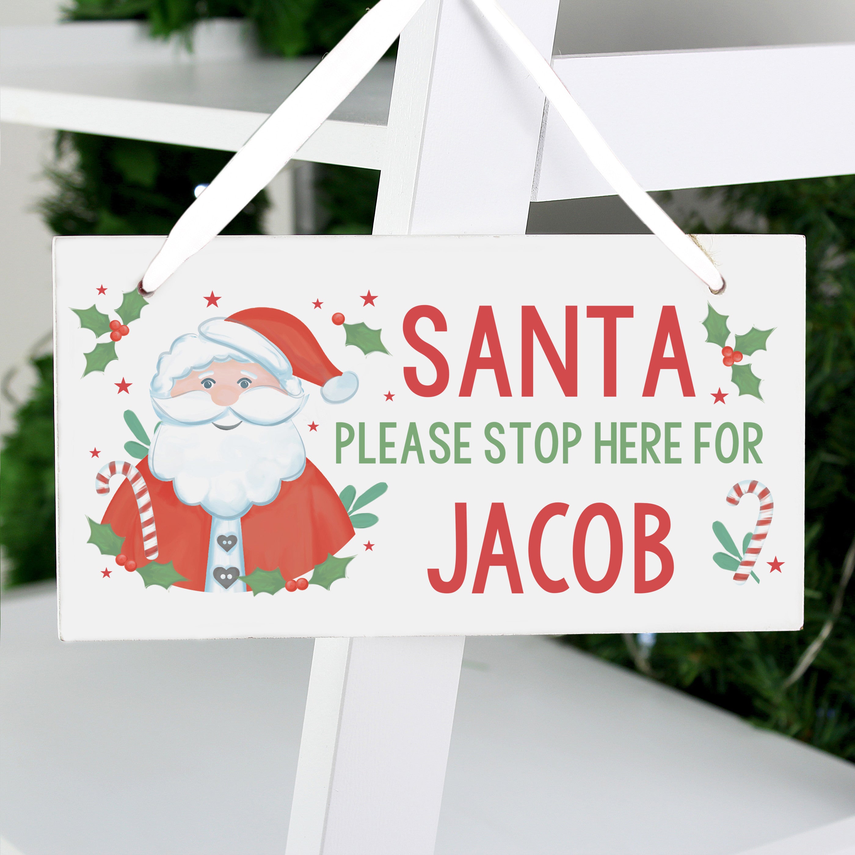 Personalised Santa Stop Here Wooden Sign1