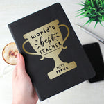 Personalised Worlds Best Teacher Trophy Black Hardback Notebook3
