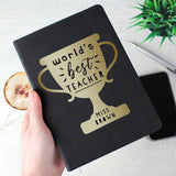 Personalised Worlds Best Teacher Trophy Black Hardback Notebook3