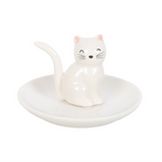 White ceramic cat-shaped ring holder on a white background