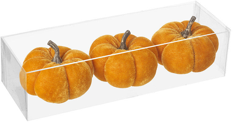 Set of 3 Velvet Orange Pumpkins