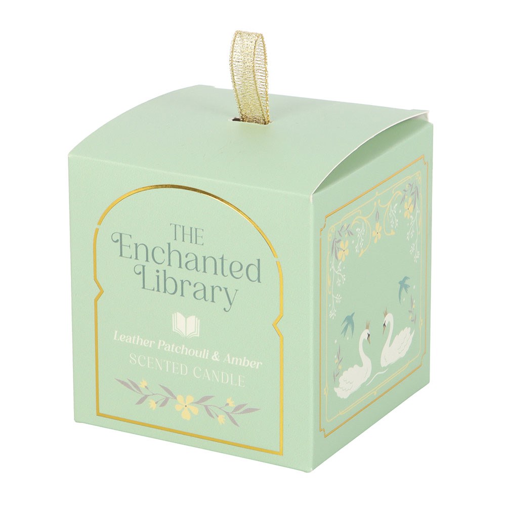 Mint green box with 'The Enchanted Library' branding and swan design on a white background