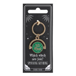 Spinning keyring on packaging with text 'Which witch are you?'