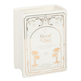Decorative box with 'Good Vibes' text and palm tree designs on a white background