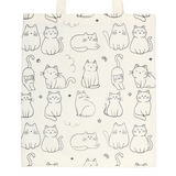 Tote bag with black cat illustrations on a white background