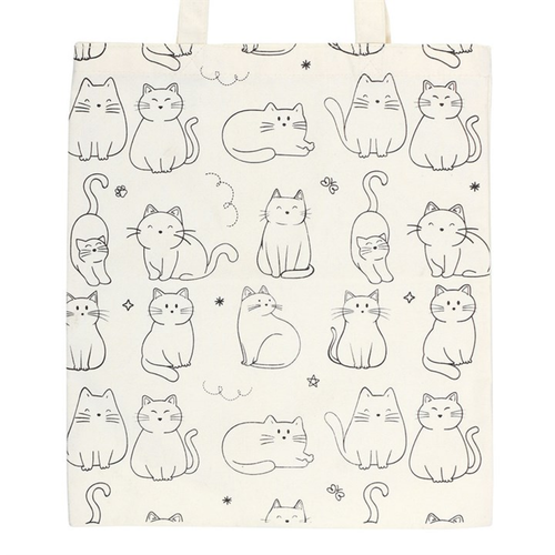 Tote bag with black cat illustrations on a white background