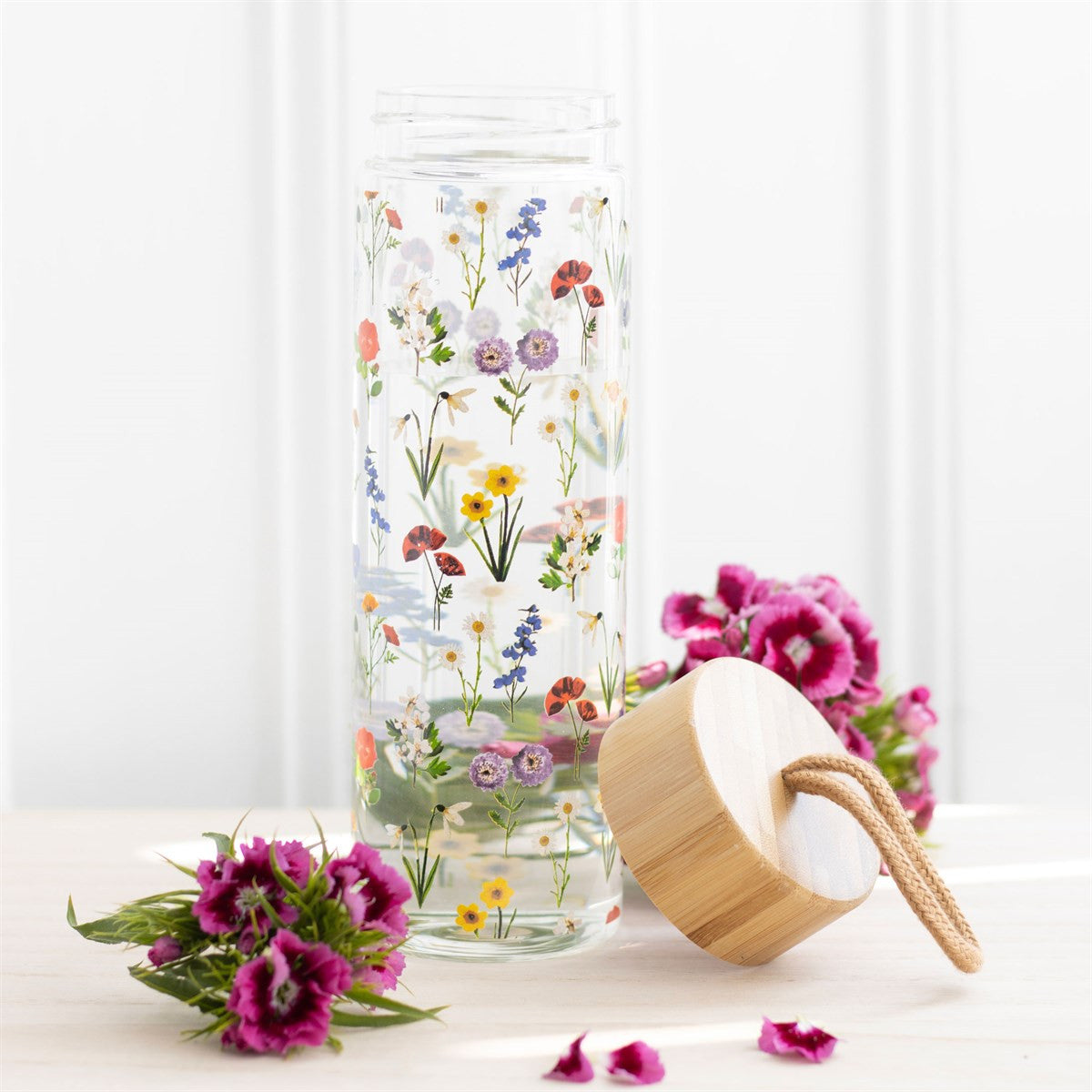 Wildflower Glass & Bamboo Water Bottle1