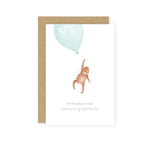 A greeting card with an illustration of a balloon and a baby, alongside a text message that reads 'You're Going To Make Amazing Parents'.