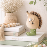 Clay Hedgehog with Green Spot Welly Boots Ornament