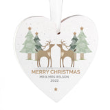 Personalised Reindeer Couple Wooden Heart Decoration