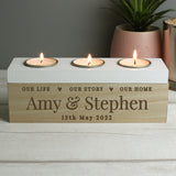 Personalised Our Life Story & Home Triple Tea Light Box