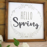 Hello Spring Framed Sign White Wood With Wreath