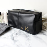 Personalised Luxury Initials Black Leatherette Wash Bag