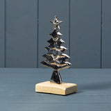 Silver Christmas Tree with Wooden Base