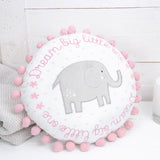 Petit Cheri Round 'Dream Big Little One' Pom Pom Pink Cushion