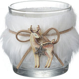 Faux Fur Glass Tealight Holder with Deer