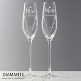 Personalised Hand Cut Mr & Mrs Pair of Flutes in Gift Box