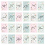 A personalised voucher card with floral design and the text 'This token entitles you to breakfast in bed' along with the name 'Amelia'. The card is displayed on a wooden surface with a round brown plate behind it. 07